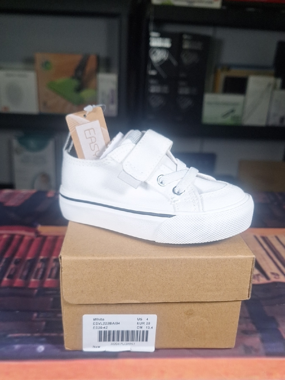 Kids White Canvas Sneaker with Hook-and-Loop Strap